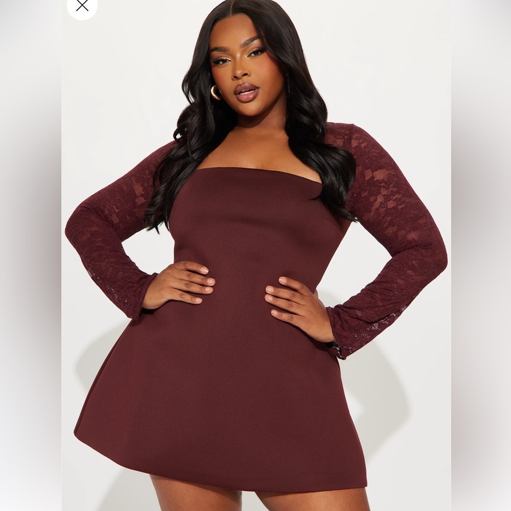 Delia Lace Long Sleeve Mini Dress - Chocolate